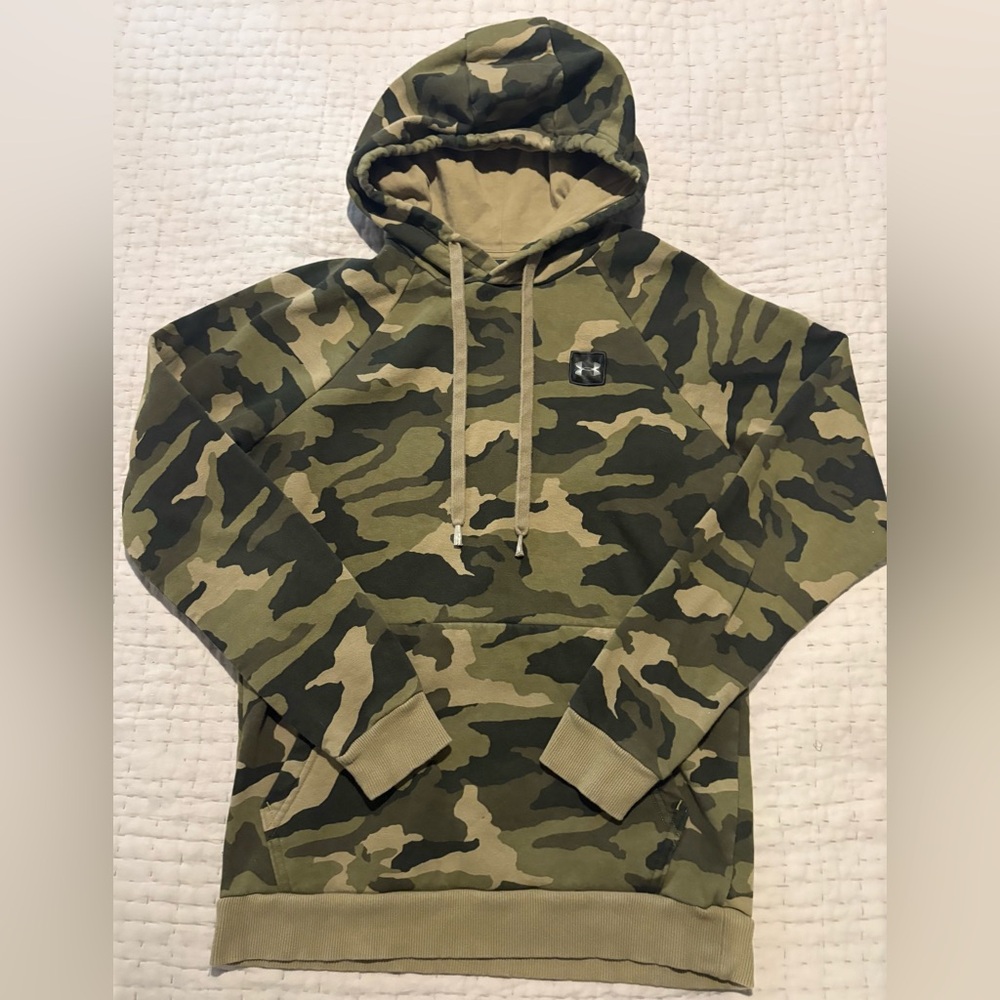 Under Armour Hoodie Men’s Size Small Green Camo Camouflage Cotton Sweatshirt